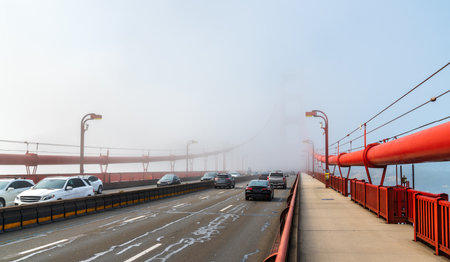 Golden Gate Bridge in fog. Major tourist attraction in San Francisco - California, United States