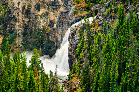 Upper Falls of the Yellowstone River at Yellowstone National Park. UNESCO world heritage in Wyoming, United Statesの写真素材