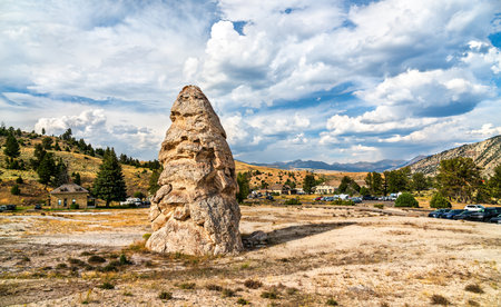 Liberty Cap at Mammoth Hot Springs in Yellowstone National Park. UNESCO world heritage in Wyoming, United Statesの写真素材