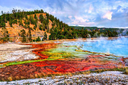 Excelsior Geyser in the Midway Geyser Basin of Yellowstone National Park. UNESCO world heritage in Wyoming, United Statesの写真素材