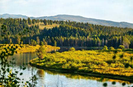 Oxbow Bend of the Snake River in Grand Teton National Park in Wyoming, United Statesの写真素材