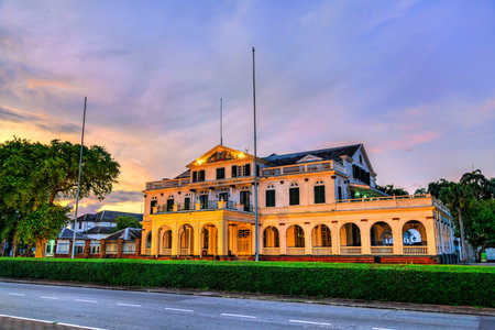 Presidential Palace of Suriname in Historic City of Paramaribo, UNESCO world heritage in South Americaの写真素材