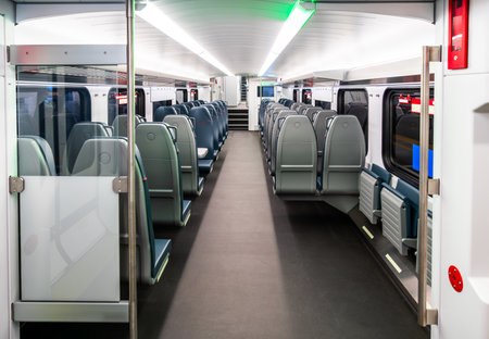 Interior of commuter train San Francisco - San Jose in the Bay Area, California, United States