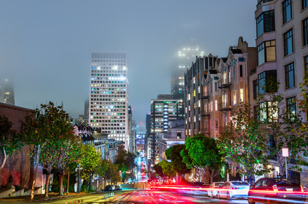 Breathtaking Night View Down California Street from Powell Street in San Francisco, United States