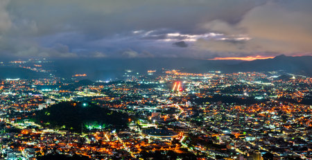 Aerial night skyline of Tegucigalpa from Christ of the Picacho. Honduras, Central Americaの写真素材