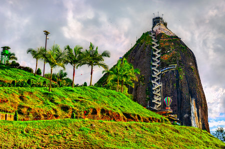 The Rock of Guatape, a landmark inselberg and a major tourist destination in Antioquia, Colombiaの写真素材