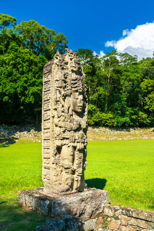 Stela A at the Main Plaza of Copan Maya Archaeological Site. UNESCO world heritage in Hondurasの写真素材