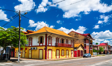 Typical architecture of Saint-Laurent-du-Maroni, a town in French Guiana at the border with...