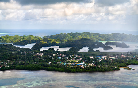 Aerial panoramic view of Koror Island in Palau - Micronesia, Oceaniaの写真素材