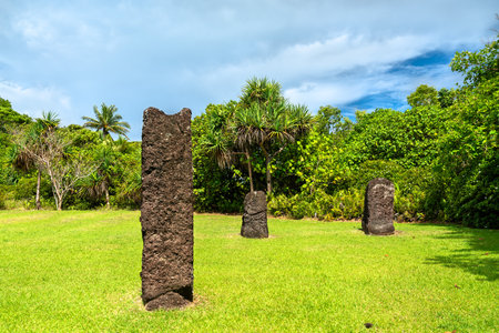 Stone Monoliths of Badrulchau on Babeldaop Island in Palau, Micronesia in Oceaniaの写真素材