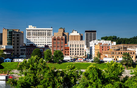 Downtown skyline of Charleston, West Virginia, United States, viewed from across the Kanawha River...