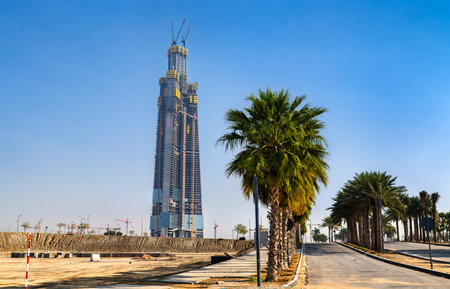 Jeddah, Saudi Arabia - February 11, 2026: Construction progress of the Jeddah Tower, set to be the...
