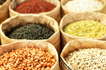 different types of grains for sale at the marketの写真素材
