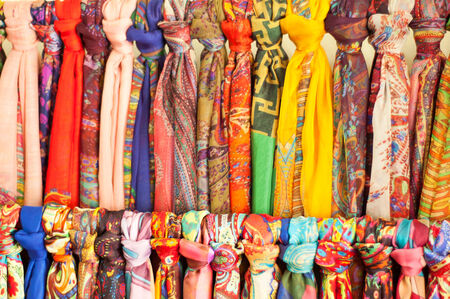 rows of different brightly colored fabrics.の写真素材