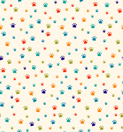 Cute colorful seamless pattern with cat paws footprints.のイラスト素材