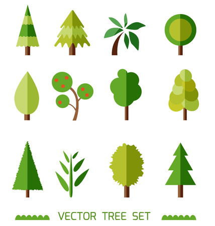 Flat style vector elements set. Different types of trees. Game icons.のイラスト素材