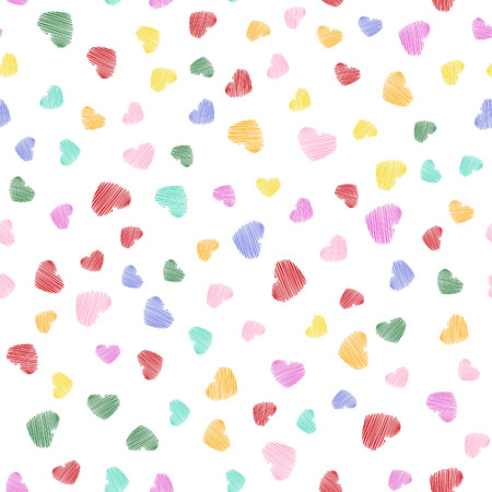 Hand drawn heart shapes in seamless colorful pattern.のイラスト素材
