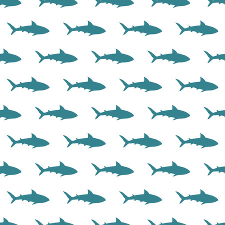 Blue sharks seamless pattern on white.のイラスト素材