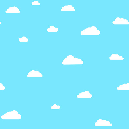 Cute clouds on blue sky vector pattern.