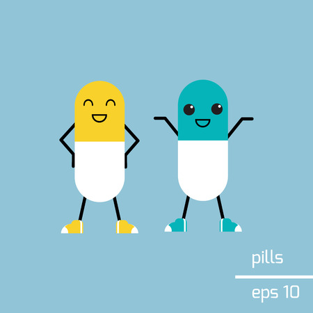 Cute characters - funny pills with smiling faces.のイラスト素材