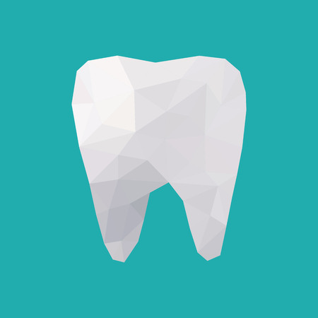 Triangular image of white tooth. Low poly vector illustrationのイラスト素材