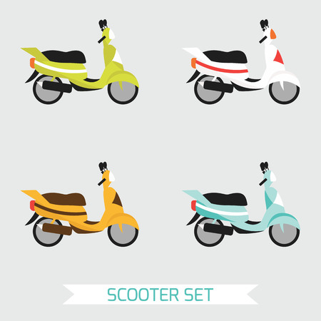 Vector set of scooter in different colors.のイラスト素材