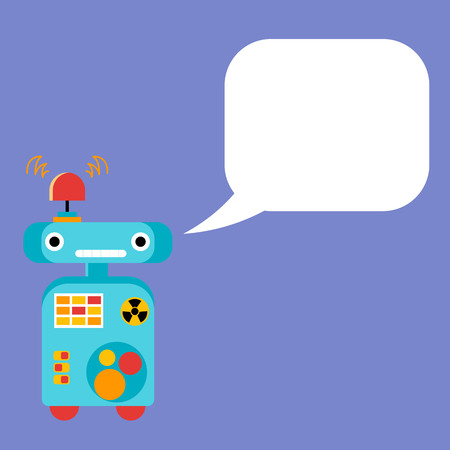 Cute cartoon robot character with empty speech bubble.のイラスト素材