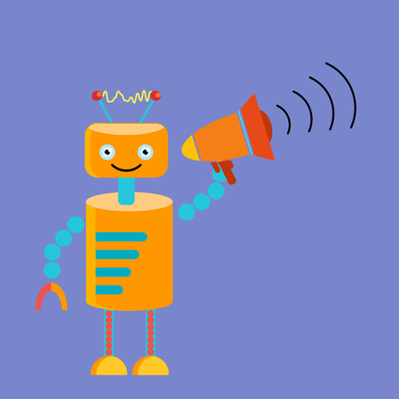 Orange robot with megaphone in hand. Announce conceptのイラスト素材