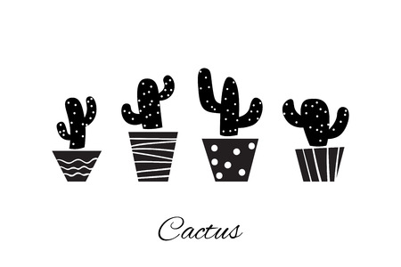 Black and white cactuses vector image. Cute graphic printのイラスト素材