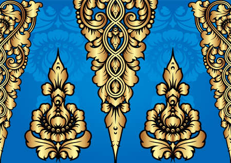 Patra Bali Gold Blue Motifのイラスト素材