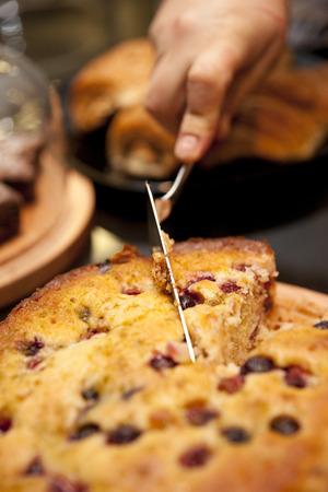 Berry and Currant Fruit Sponge country slice Cake in a cafe coffee shopの写真素材