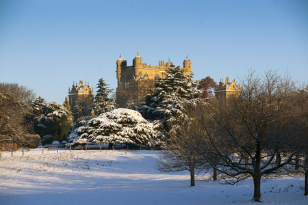A view of the Elizabethan Wollaton Hall museum and gardens in the snow in winter in Nottingham, Nottinghamshire taken 3rd December 2010.のeditorial素材