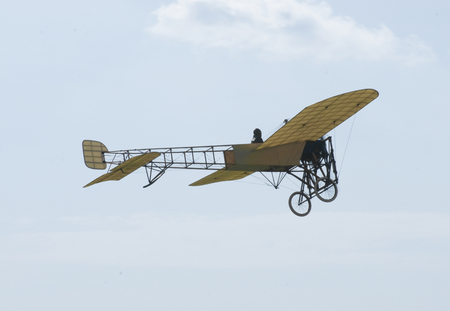A replica of a Louis Bleriot monoplane displaying at Hahnweide Oldtimers Airshow, Hahnweide Airfield, Baden-Wurttemberg, Stuttgart, Germany - 3rd September 2011のeditorial素材