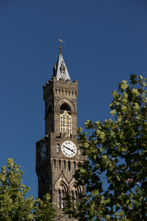 A view of Bradford City Hall against blue skies in, Citypark, Centenary Square, Bradford, West Yorkshire in October 2013のeditorial素材