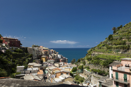 A view of the Cinque Terre village Manarola in La Spezia, Liguria, Italy - 16th May 2016のeditorial素材