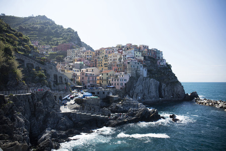 A view of the Cinque Terre village Manarola in La Spezia, Liguria, Italy - 16th May 2016のeditorial素材