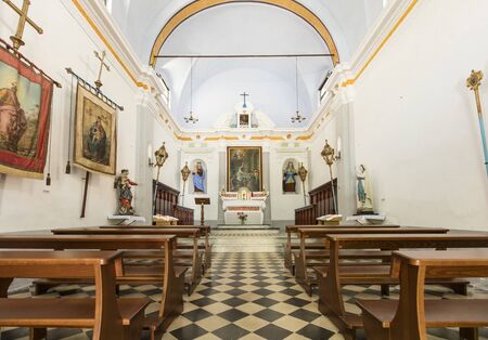 Interior and ceiling of the Chapel of Saint Catherine in Corniglia, La Spezia, Liguria, Italy - 21st May 2016のeditorial素材