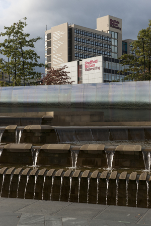 Water Cascade and fountain infront of  Sheffield Hallam University Surrey Building in the city...