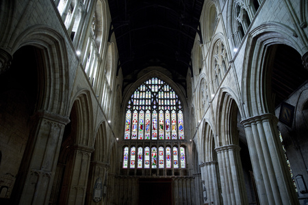 The west front window in the nave of Bridlington Priory, Bridlington, East Riding, Yorkshire, UK -...