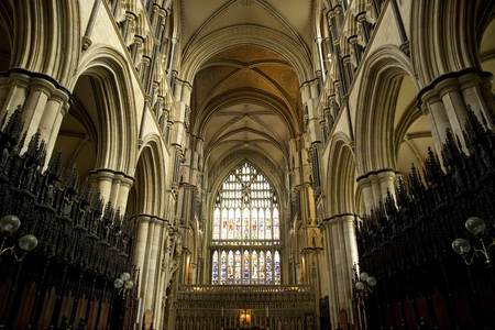 East end interior view of Beverely Minster from the choir, Beverley, East Riding of Yorkshire, UK - March 2014のeditorial素材