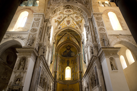 Interior of the Cathedral Basilica of Cefalu, Cefalu, Sicily, Italy, Europe - June 2015のeditorial素材