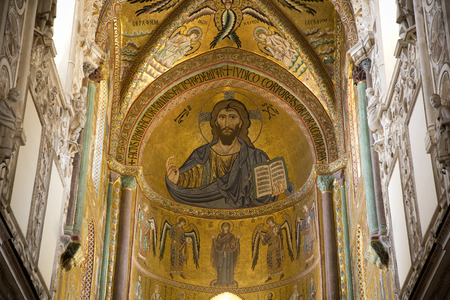 Interior of the Cathedral Basilica of Cefalu, Cefalu, Sicily, Italy, Europe - June 2015のeditorial素材