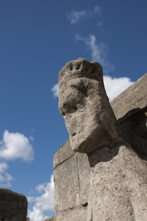 Detail of a Stone Carving (thought to be King Ethelbald) on Trinity Bridge, 14th Century three-way stone arch bridge, Crowland, Lincolnshire, England - 27th April 2013のeditorial素材