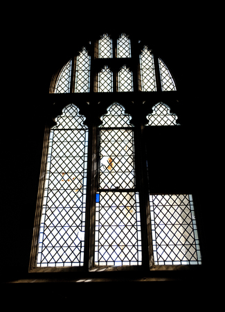 Detail of a stained glass window in Crowland Abbey, Crowland, Lincolnshire, England - 27th April 2013のeditorial素材