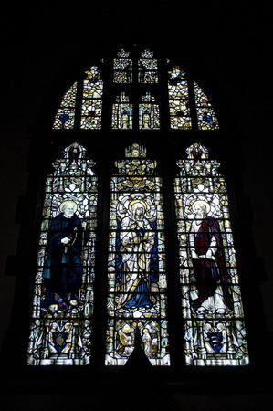 Detail of a stained glass window in Crowland Abbey, Crowland, Lincolnshire, England - 27th April 2013のeditorial素材