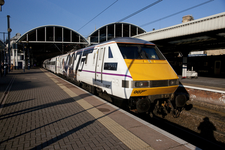 East Coast Trains Class 91 ( number 91007 ) in promotional James Bond 007 Skyfall livery at Newcastle Railway Station, Newcastle, UK - 19th February 2013のeditorial素材