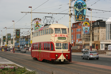 Blackpool number 703Â in Sunderland number 101Â - 1934 Balloon Car type Blackpool tramwayÂ tram - Blackpool, Lancashire, UK - 7th June 2010のeditorial素材
