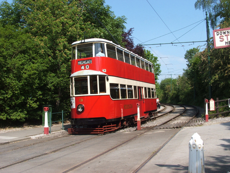 An old vintage tram at the National Tramway Museum at Crich - June 2006, Crich, Derbyshire, United Kingdomのeditorial素材