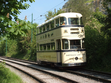An old vintage tram at the National Tramway Museum at Crich - June 2006, Crich, Derbyshire, United Kingdomのeditorial素材