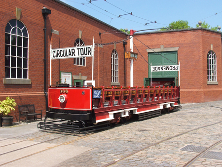 An old vintage tram at the National Tramway Museum at Crich - June 2006, Crich, Derbyshire, United Kingdomのeditorial素材